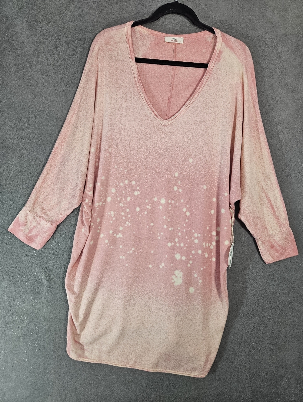 NWT Hummingbird Womens M Lagenlook Midi Dress Vneck Dolman Sleeve Pink Tye Dye